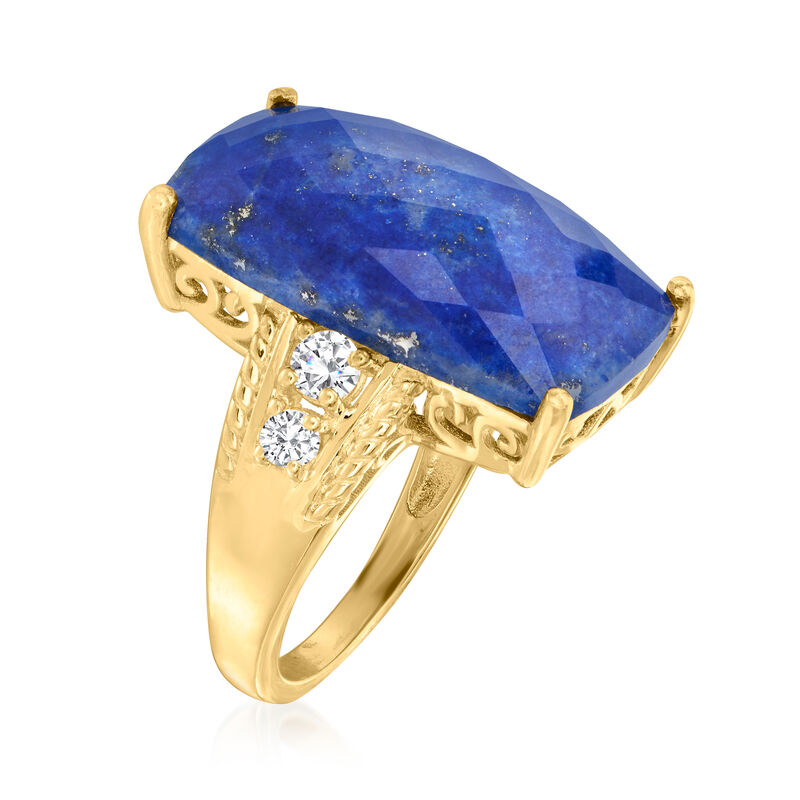 Lapis and .30 ct. t.w. White Topaz Ring in 18kt Gold Over Sterling image number 2