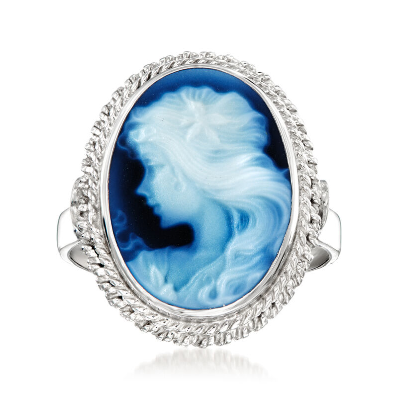 Italian Blue Agate Cameo Ring in Sterling Silver image number 0