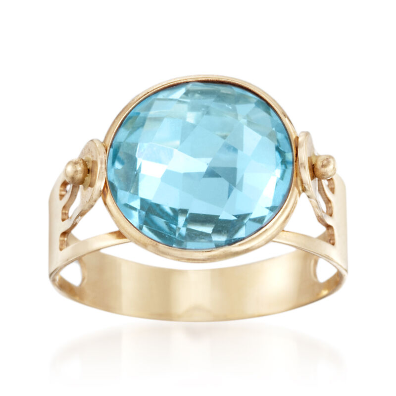 Italian 4.80 Carat Blue Topaz Ring in 14kt Yellow Gold. Size 5 image number 0