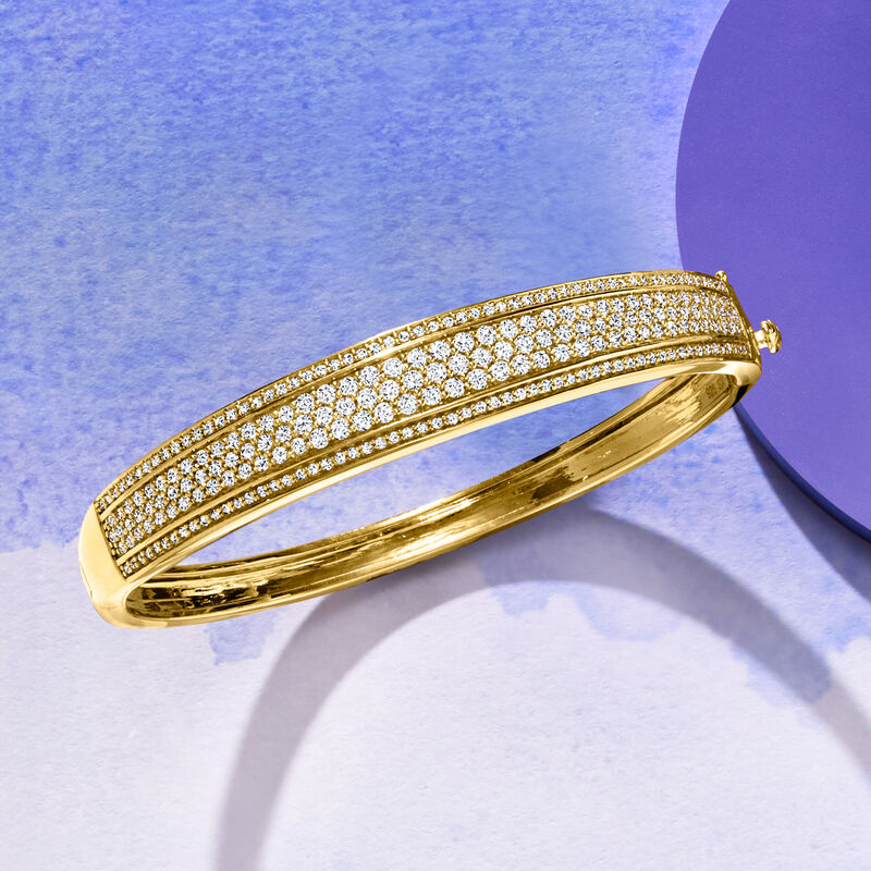 3.00 ct. t.w. Pave Diamond Bangle Bracelet in 18kt Gold Over Sterling image number 3