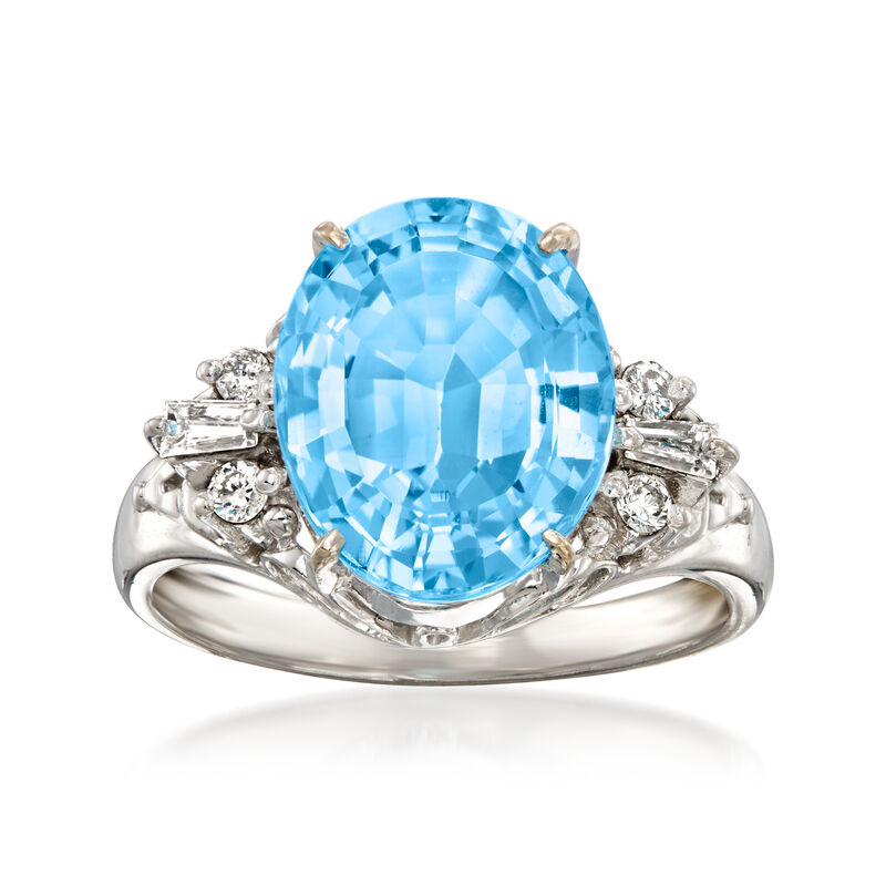 C. 2000 Vintage 4.28 Carat Swiss Blue Topaz and .18 ct. t.w. Diamond Ring in Platinum. Size 5 image number 0