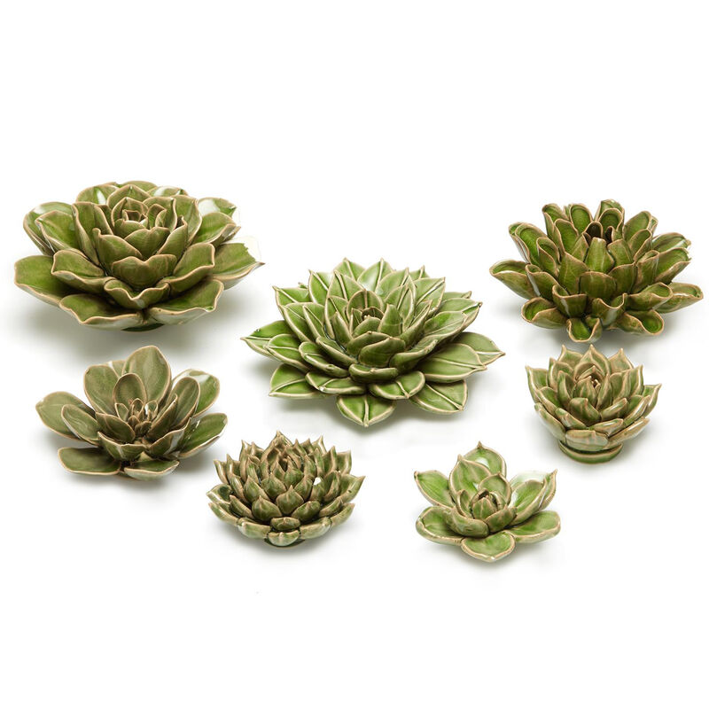 Set of Seven Green Porcelain Decorative Succulent Wall Sculptures image number 2