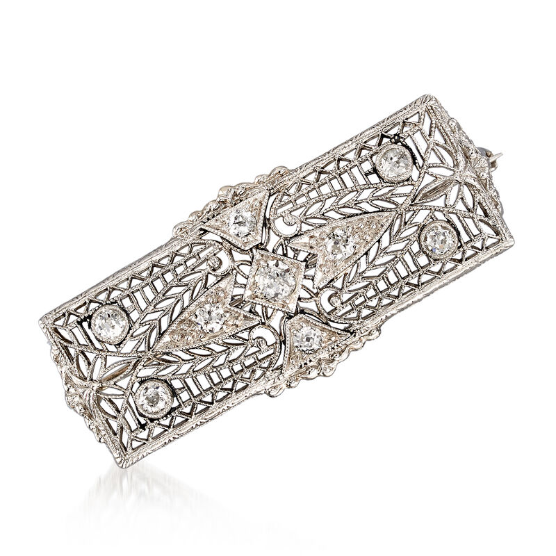 C. 1940 Vintage .45 ct. t.w. Diamond Filigree Pin in Platinum image number 0