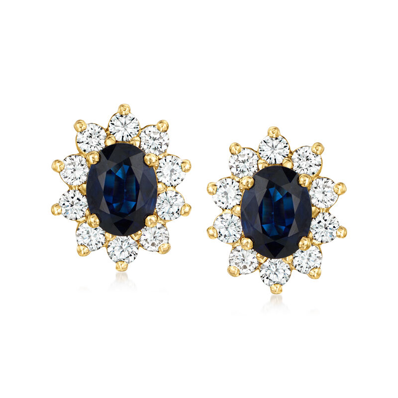C. 1980 Vintage 2.90 ct. t.w. Sapphire and 1.60 ct. t.w. Diamond Earrings in 14kt Yellow Gold image number 0