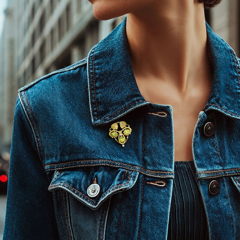 C. 1930 Vintage 3.00 ct. t.w. Peridot, .15 ct. t.w. Diamond and 2.5-3mm Cultured Pearl Pin in 14kt Yellow Gold  image number 1