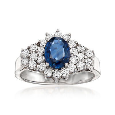 1.50 Carat Sapphire and .65 ct. t.w. Diamond Ring in 14kt White Gold