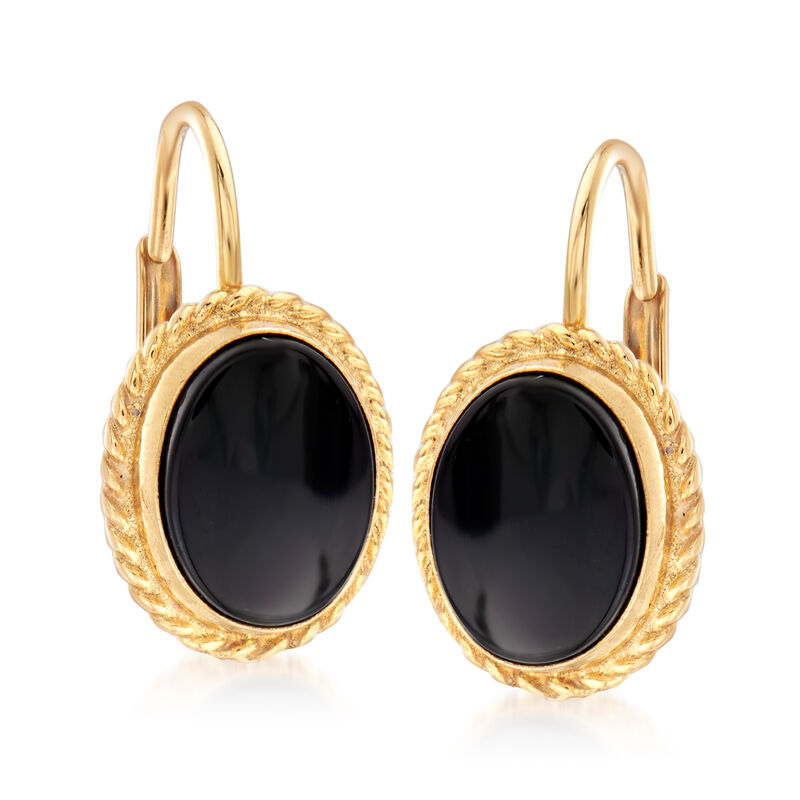 Black Onyx Drop Earrings in 14kt Yellow Gold image number 3