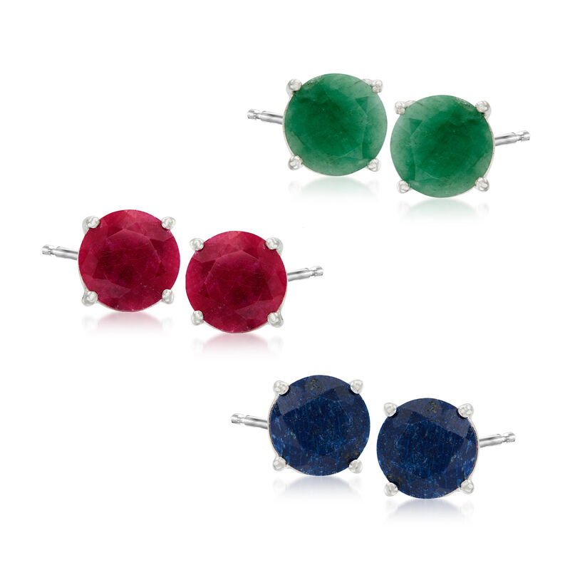 12.00 ct. t.w. Multi-Gemstone Jewelry Set: Three Pairs of Stud Earrings in Sterling Silver  image number 0