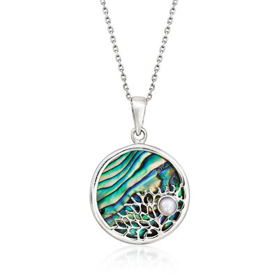 Abalone Shell Pendant Necklace with 4mm Cultured Pearl in Sterling Silver