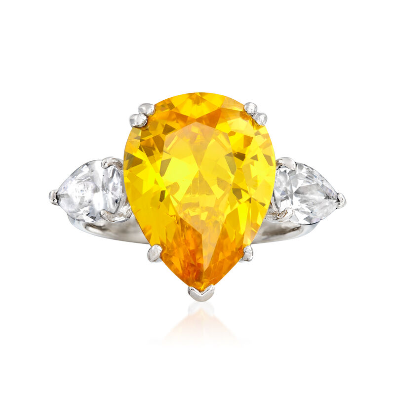 10.50 ct. t.w. Pear-Shaped Canary and White CZ Ring in Sterling Silver image number 0