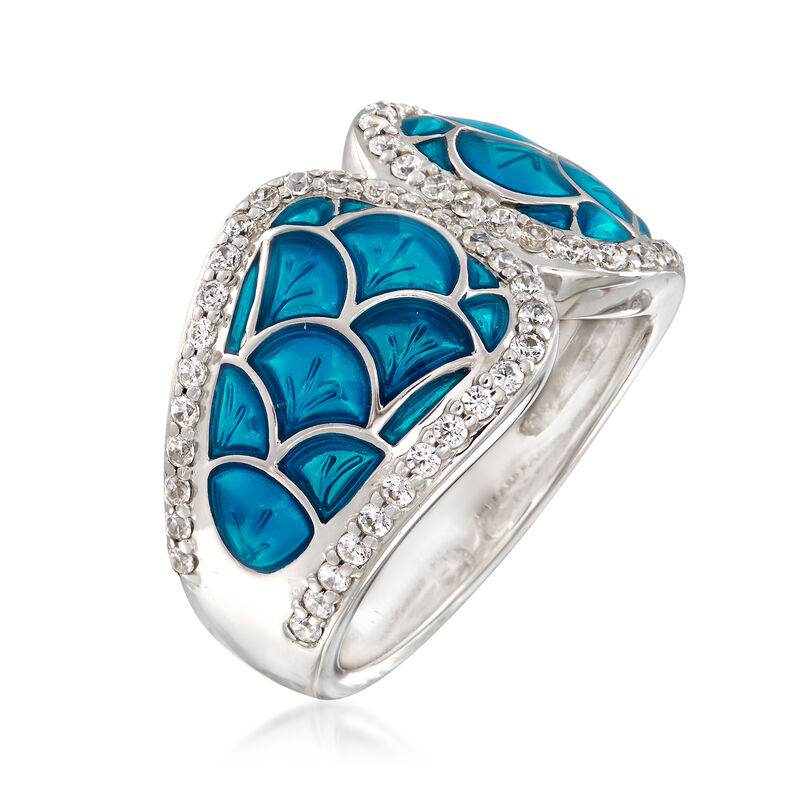 Belle Etoile &quot;Marina&quot; Sea-Blue Enamel and .95 ct. t.w. CZ Ring in Sterling Silver. Size 7 image number 2