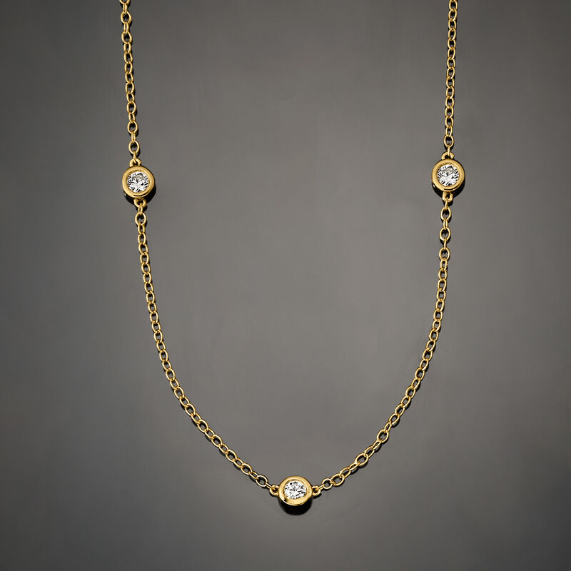 .50 ct. t.w. Lab-Grown Diamond Station Necklace in 18kt Gold Over Sterling image number 3
