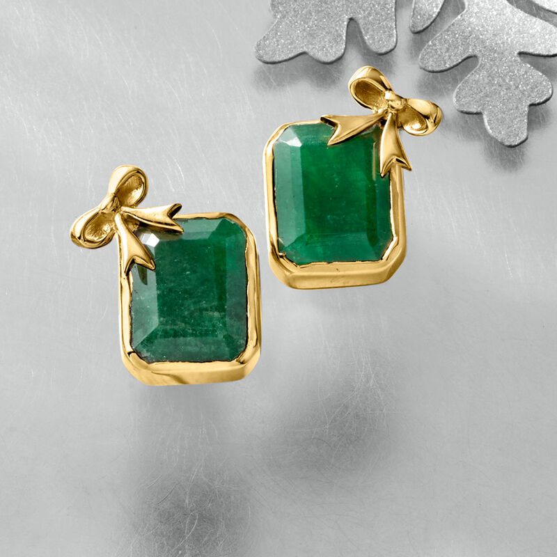 7.50 ct. t.w. Emerald Bow Earrings in 18kt Gold Over Sterling image number 3