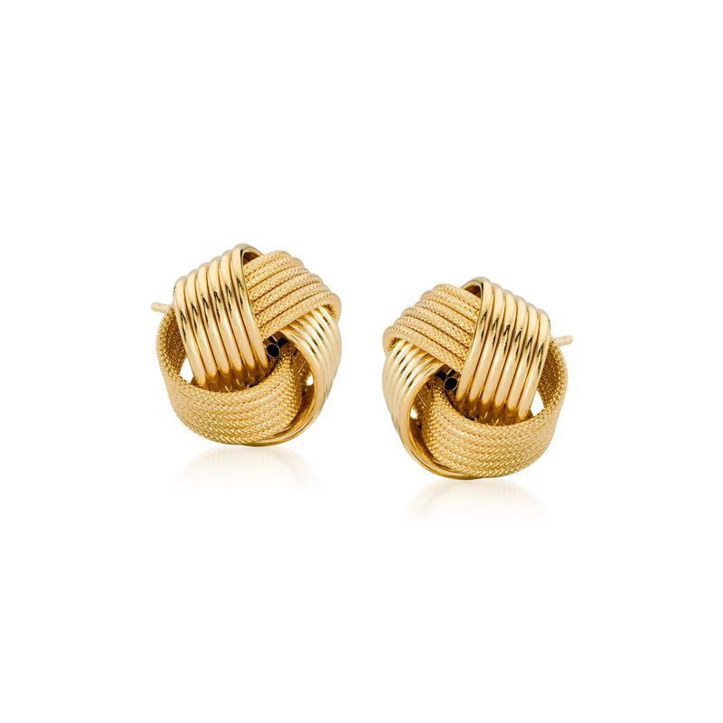14kt Yellow Gold Large Textured and Polished Love Knot Stud Earrings image number 0