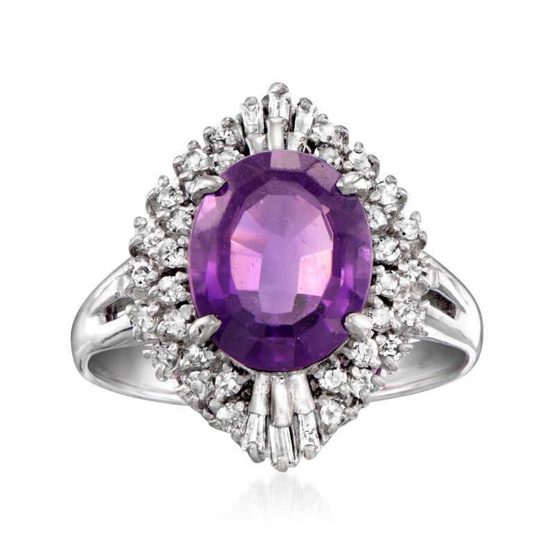 C. 2000 Vintage 2.82 Carat Amethyst Ring with .43 ct. t.w. Diamonds in Platinum. Size 6.25 image number 0
