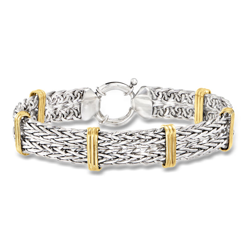 Two-Tone Sterling Silver Wheat-Link Bracelet image number 0