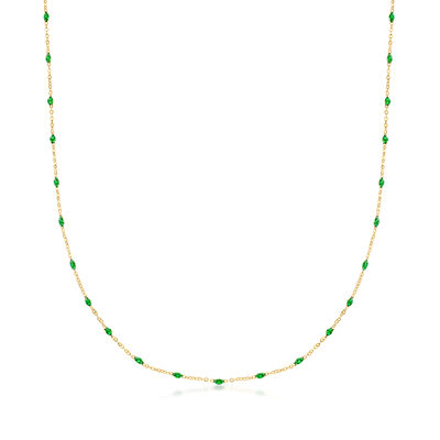 Italian Green Enamel Station Necklace in 14kt Yellow Gold