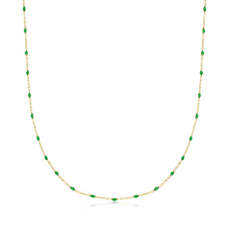 Italian Green Enamel Station Necklace in 14kt Yellow Gold. 18" image number 0