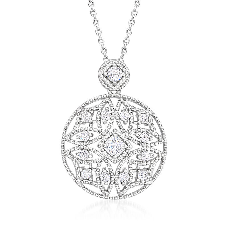 .60 ct. t.w. CZ Openwork Pendant Necklace in Sterling Silver. 18&quot; image number 0
