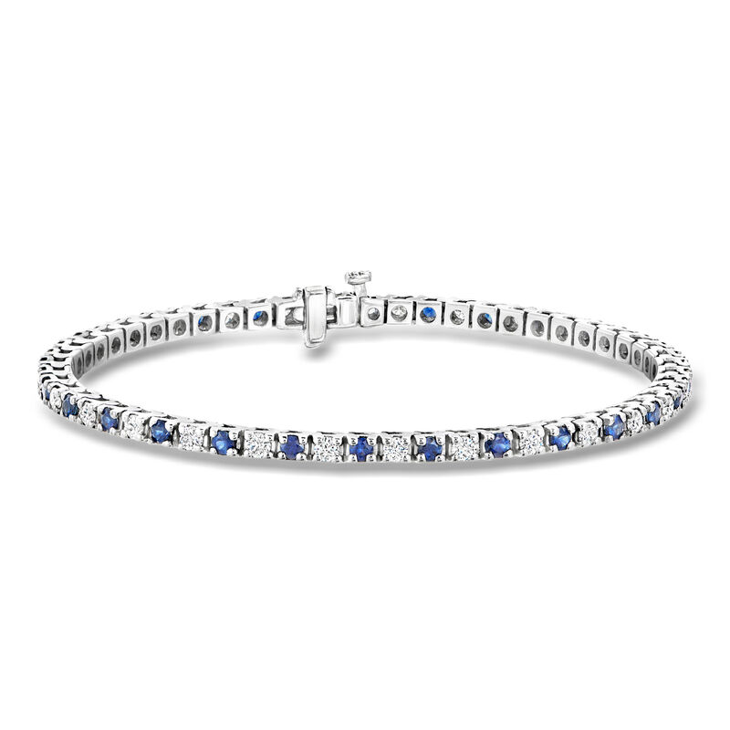 C. 1990 Vintage 2.00 ct. t.w. Sapphire and 1.70 ct. t.w. Diamond Tennis Bracelet in 18kt White Gold. 7" image number 0