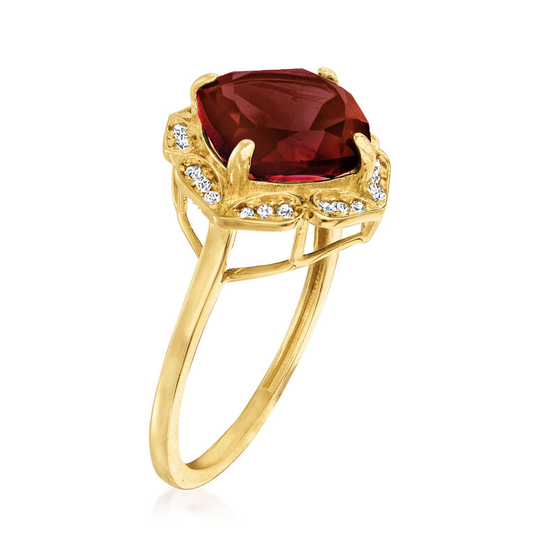 3.20 Carat Garnet and .10 ct. t.w. White Topaz Ring in 14kt Yellow Gold image number 2