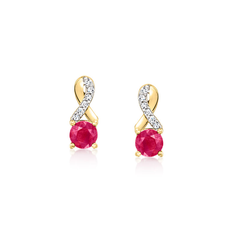 .50 ct. t.w. Ruby Earrings with Diamonds in 14kt Yellow Gold  image number 0