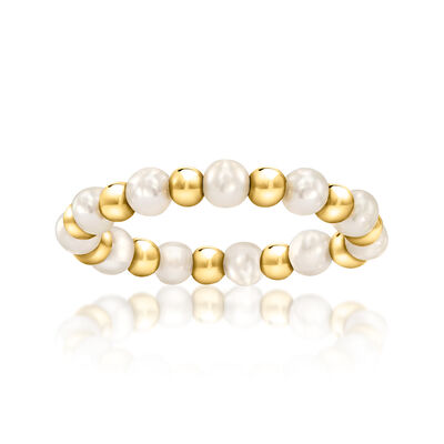 3-3.5mm Cultured Pearl and 14kt Yellow Gold Bead Stretch Ring