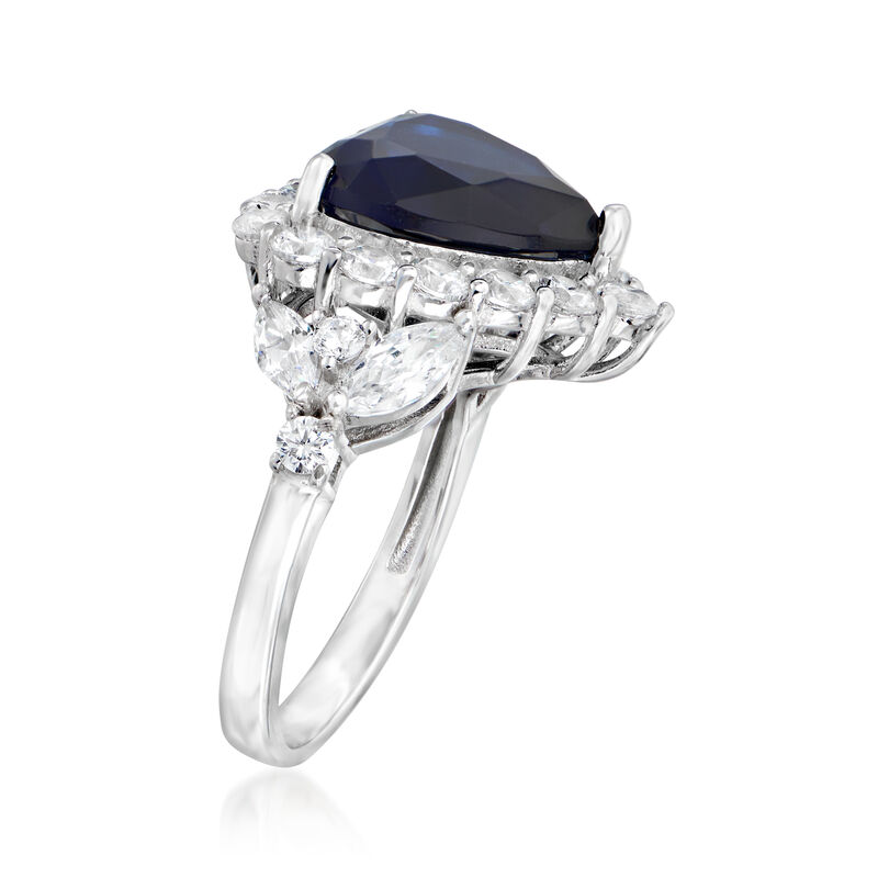 7.25 Carat Simulated Sapphire and 2.11 ct. t.w. CZ Heart Ring in Sterling Silver image number 2