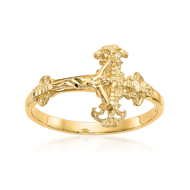 14kt Yellow Gold Sideways Crucifix Ring image number 0