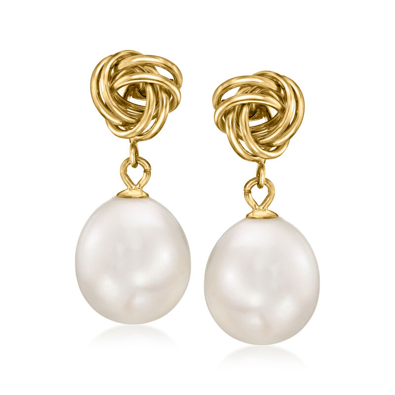 8-9mm Cultured Pearl Love Knot Drop Earrings in 14kt Yellow Gold image number 0