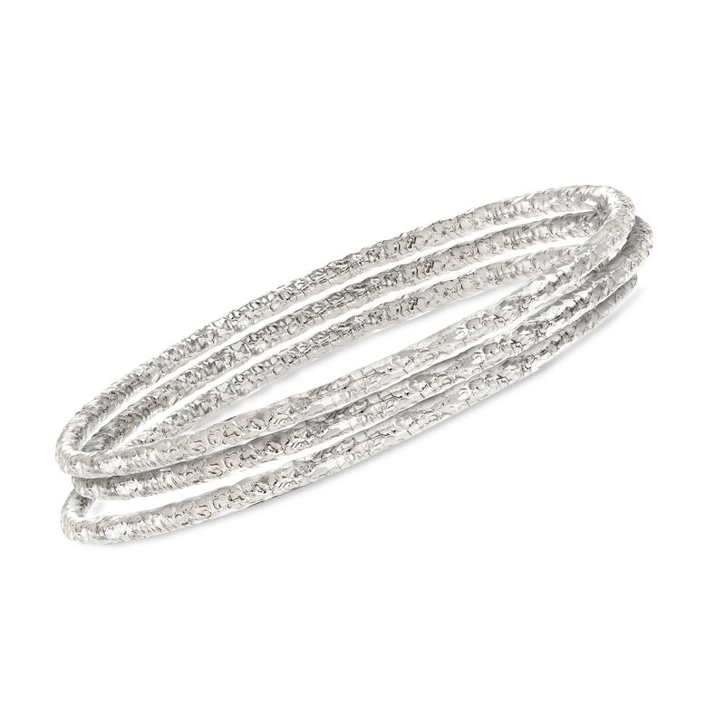 Italian Sterling Silver Jewelry Set: Three Hammered Bangle Bracelets image number 0