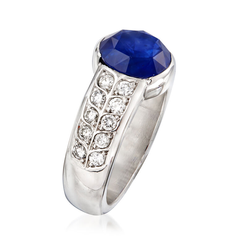 C. 1980 Vintage 3.56 Carat Sapphire and .60 ct. t.w. Diamond Ring in 18kt White Gold image number 2
