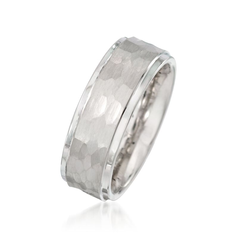 Men's 8mm White Tungsten Carbide Wedding Ring image number 1