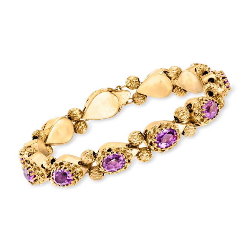 C. 1970 Vintage 13.75 ct. t.w. Amethyst Slide Bracelet in 14kt Yellow Gold. 7.5" image number 0