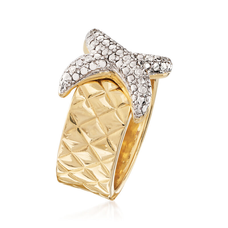 .10 ct. t.w. Diamond X-Motif Ring in 18kt Gold Over Sterling image number 2