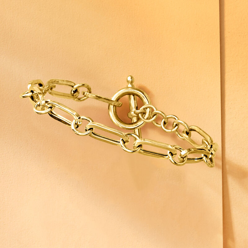 Italian 18kt Gold Over Sterling Paper Clip Link Toggle Bracelet image number 3