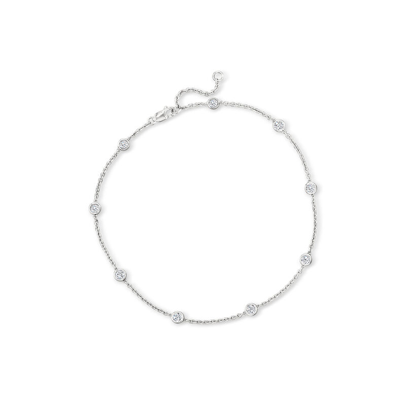 1.00 ct. t.w. Diamond Station Anklet in Sterling Silver. 9&quot; image number 0