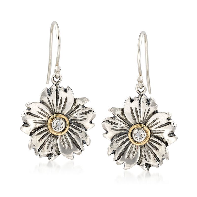 .10 ct. t.w. White Topaz Flower Drop Earrings in Sterling Silver and 14kt Gold image number 0