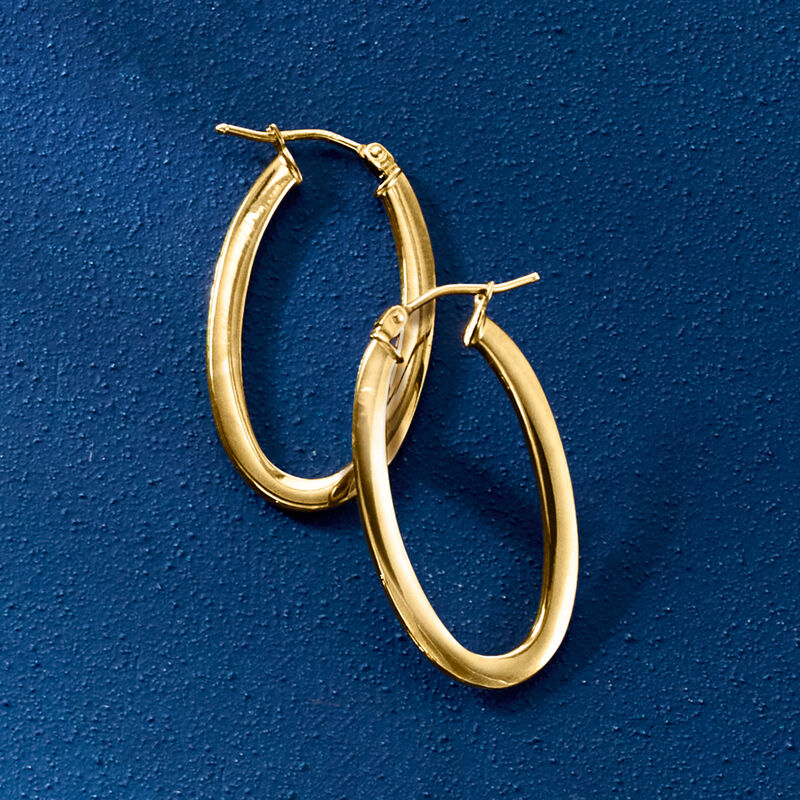 Italian 10kt Yellow Gold Oval Hoop Earrings. 1 1/8" image number 4