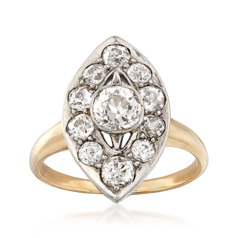C. 1960 Vintage 1.45 ct. t.w. Diamond Navette Ring in 14kt Yellow Gold. Size 6 image number 0