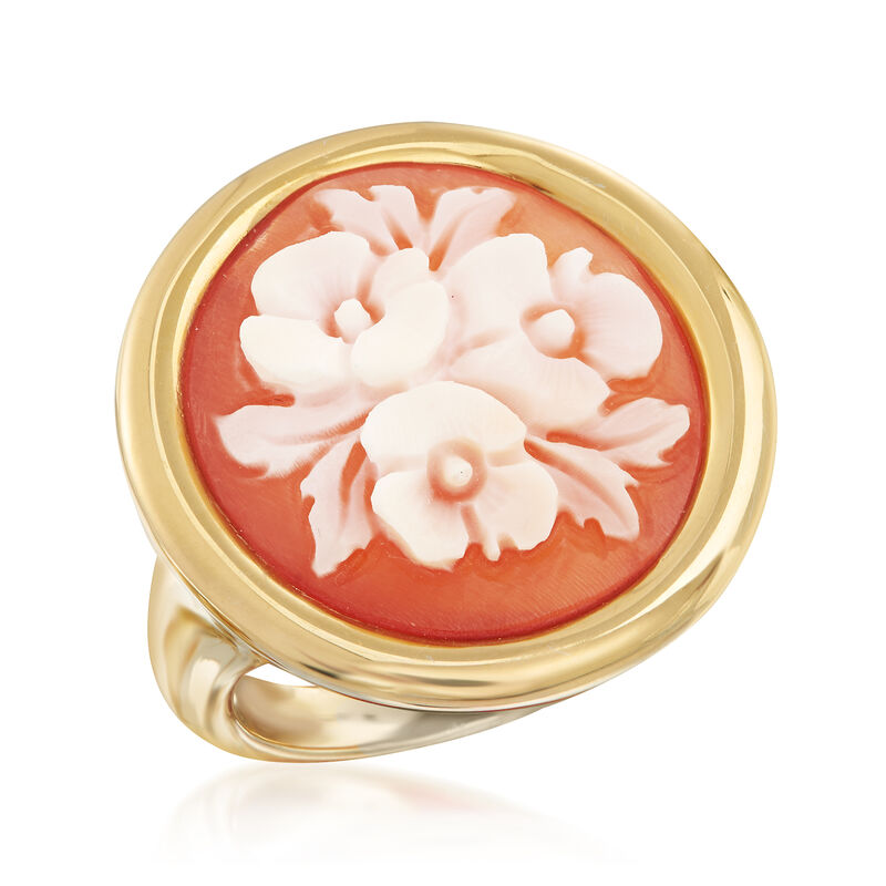 Italian Floral Shell Cameo Ring in 18kt Gold Over Sterling image number 3
