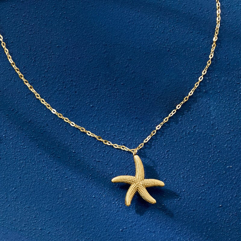Italian 10kt Yellow Gold Starfish Necklace. 18" image number 2