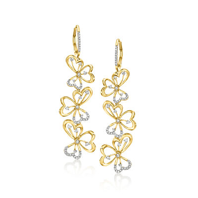 .75 ct. t.w. Diamond Floral Drop Earrings in 18kt Gold Over Sterling