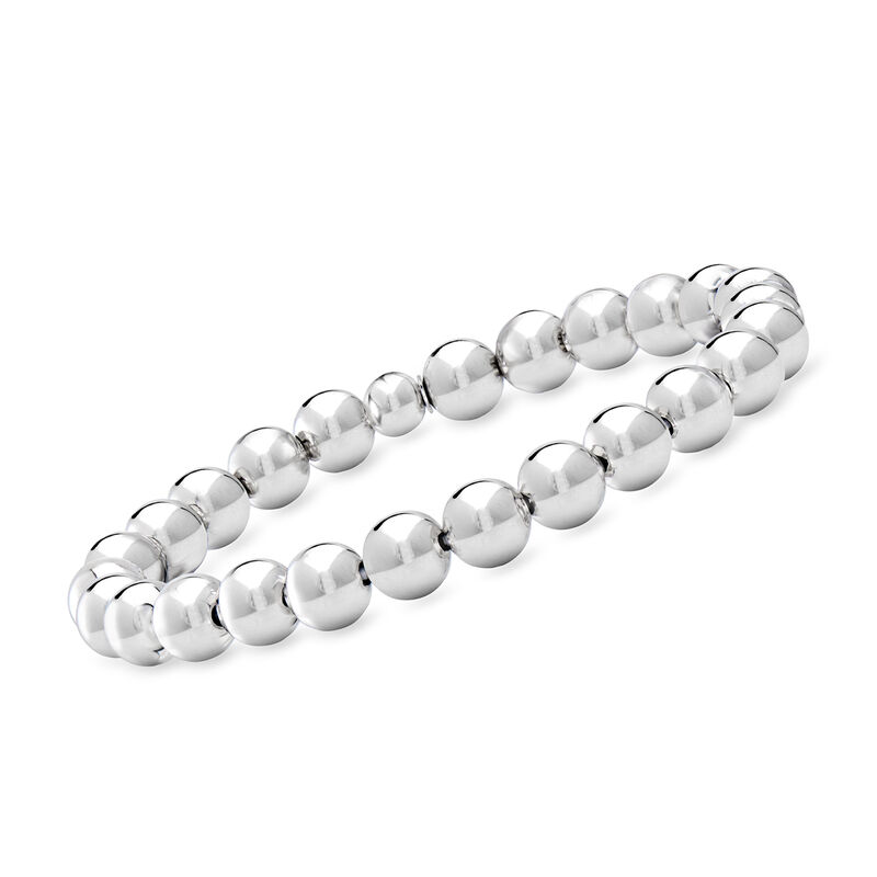 Italian 8mm Sterling Silver Bead Stretch Bracelet image number 0