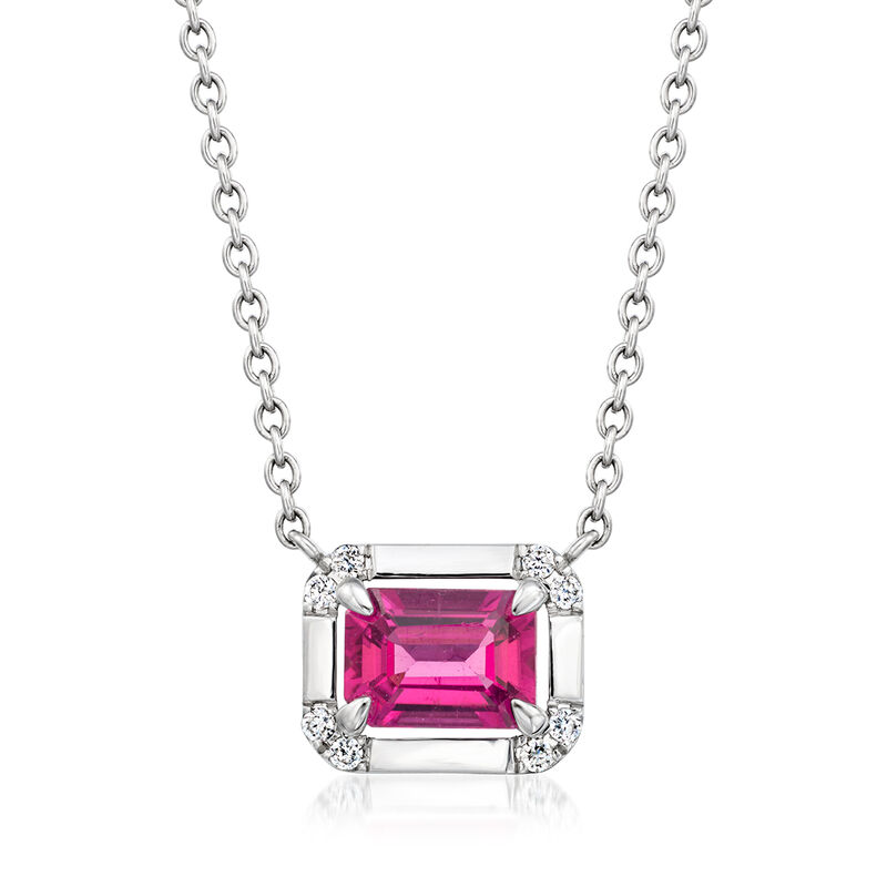 C. 1990 Vintage .95 Carat Pink Tourmaline Necklace with Diamonds in 14kt White Gold. 16" image number 0