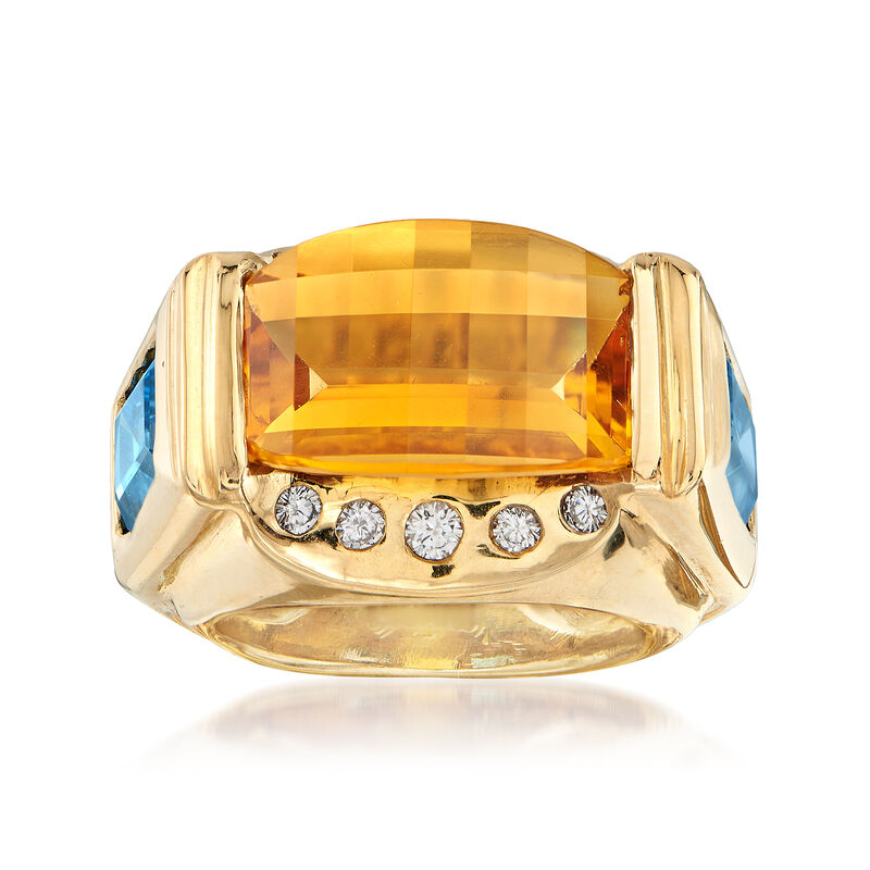 C. 1990 Vintage 7.90 Carat Citrine and 4.00 ct. t.w. Topaz with Diamond Accents in 18kt Gold. Size 6.5 image number 0