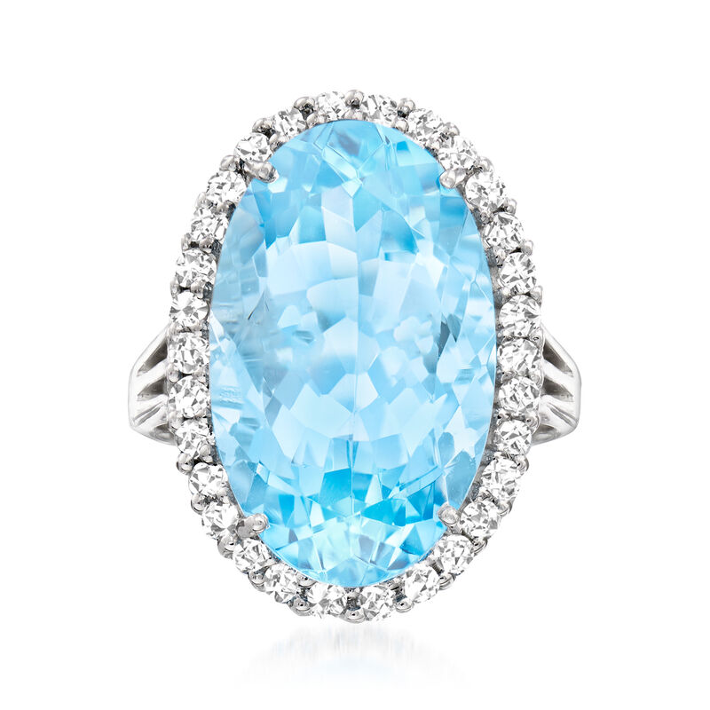 14.00 Carat Swiss Blue Topaz and .95 ct. t.w. White Topaz Ring in Sterling Silver image number 0
