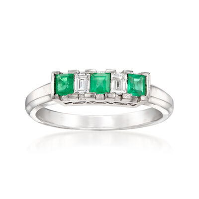 C. 2000 Vintage .30 ct. t.w. Emerald and .18 ct. t.w. Diamond Ring in Platinum