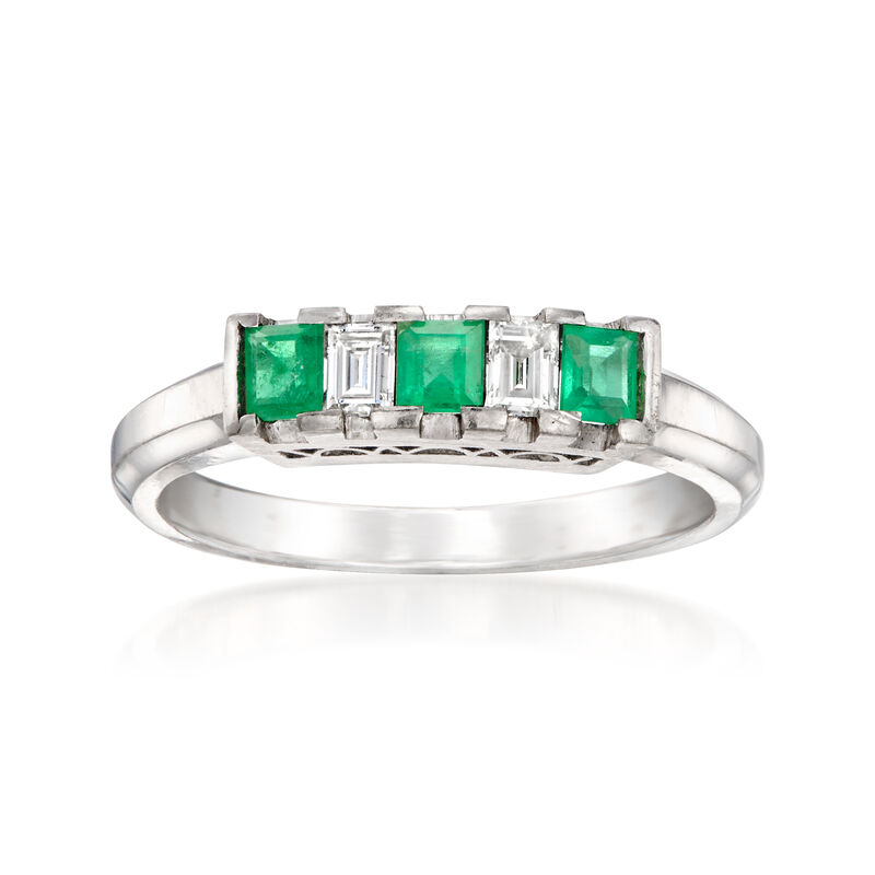 C. 2000 Vintage .30 ct. t.w. Emerald and .18 ct. t.w. Diamond Ring in Platinum. Size 6.25 image number 0