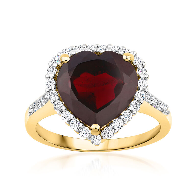 5.00 Carat Garnet Heart Ring with .60 ct. t.w. White Topaz in 18kt Gold Over Sterling image number 0